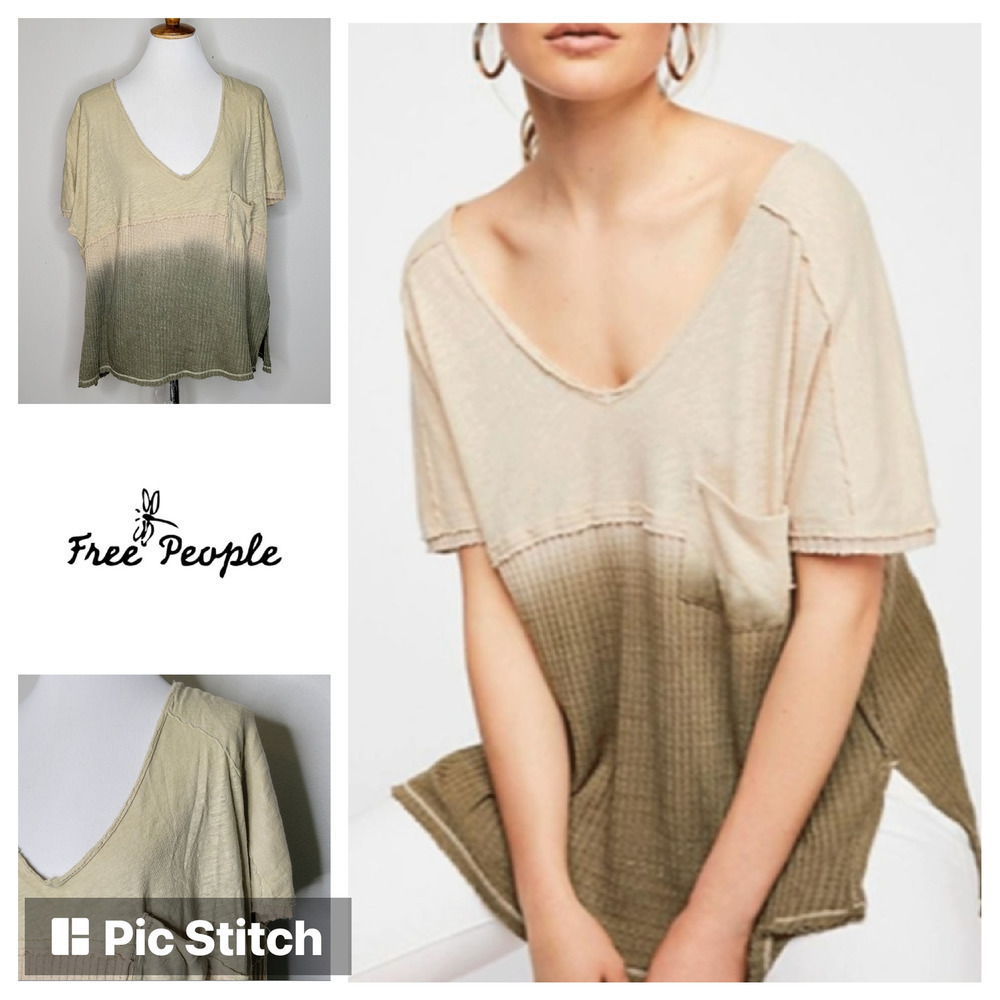 Free People Sundial Dip Dye Thermal Tee Size Small‎